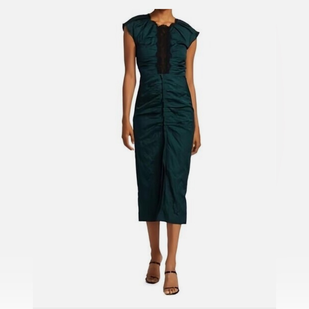 Jason Wu Dark Green Washed Sateen Gathered Midi Dress